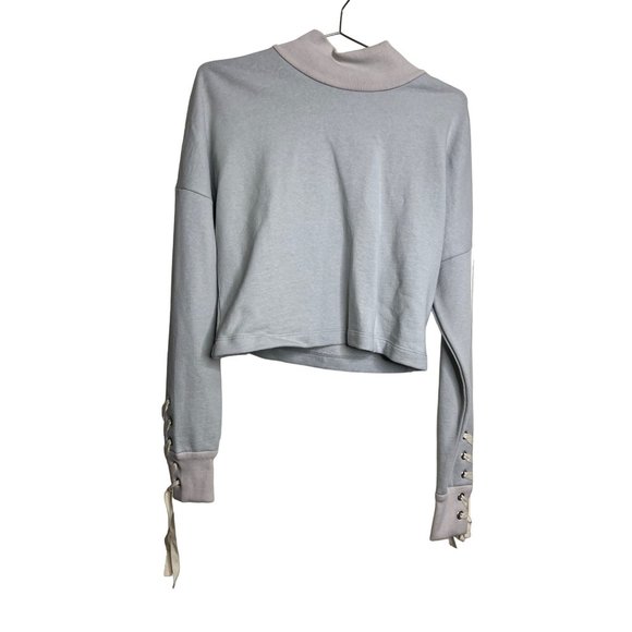 Jonathan Simkhai Sweater Womens XS Gray Cropped Ryan Sweatshirt Relaxed Lace Up - Picture 2 of 7